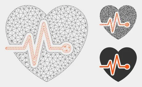 Heart Pulse Vector Mesh Wire Frame Model and Triangle Mosaic Icon Illustrazione stock