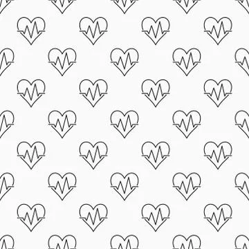 Heart pulse vector seamless minimal pattern Stock Illustration