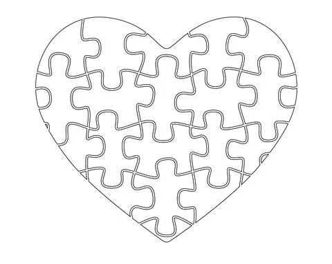Heart from puzzles - vector linear picture for coloring. Picture with a heart Stock Illustration