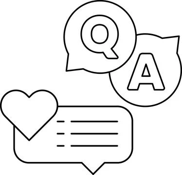 A heart, a question mark and an A are drawn in black Stock Illustration