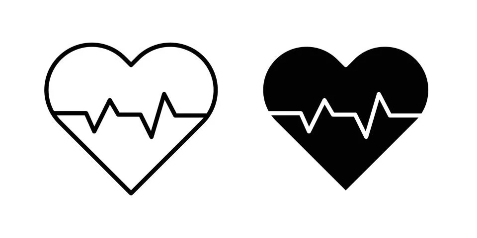 Heart rate icon solid, line, and editable vector set. 库存插图
