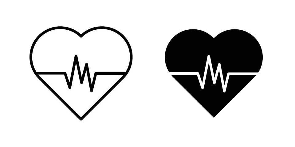 Heart rate pulse icon vector concepts, line and silhouette style Stock Illustration