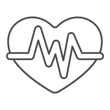 Heart Rate thin line icon, World cancer day concept, Heart beat cardiogram sign Stock Illustration