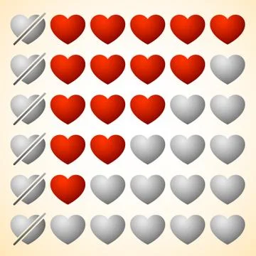 Heart rating elements. Zero to Five hearts. Illustrazione stock