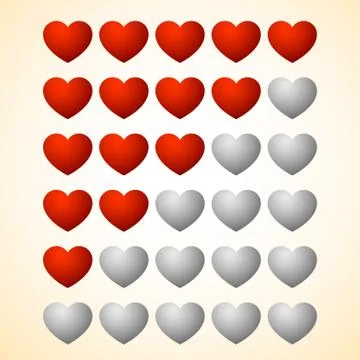 Heart rating elements. Zero to Five hearts. 库存插图