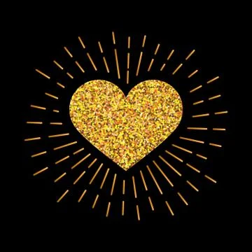 Heart with rays. Gold glitter. Vector Icon. Stock Illustration