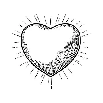 Heart with rays. Vector black vintage engraving illustration Stock Illustration