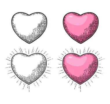 Heart with rays. Vector black vintage engraving illustration Illustrazione stock