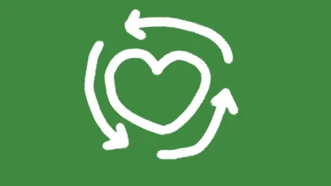 Heart recycling loop arrows hand-drawn cartoon graphic with chalk outline icon Stock Footage 336492008