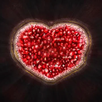 A heart of red crystals sparkles inside the stone. Stock Illustration