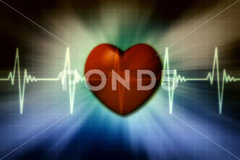 Heart red electrocardiogram - 3D illustration. Stock Illustration