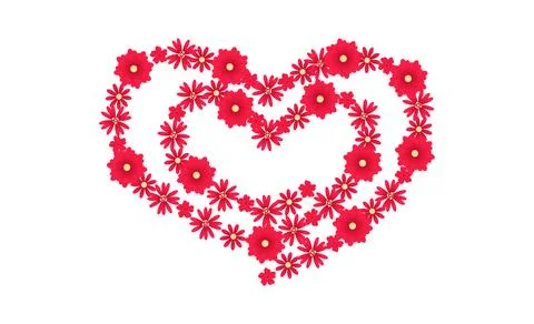 Heart of red flowers. White background. Stock Illustration