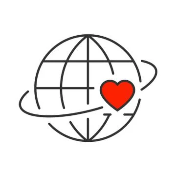 Heart revolves around the earth line icon Stock Illustration