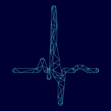 Heart rhythm ekg low poly triangulation triangulated polygonal electric cyan  Stock Illustration