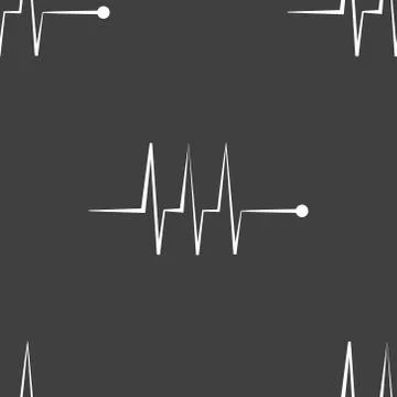 Heart rhythm web icon. flat design. Seamless gray pattern. Stock Illustration