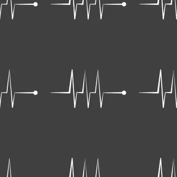 Heart rhythm web icon. flat design. Seamless gray pattern. 스톡 일러스트