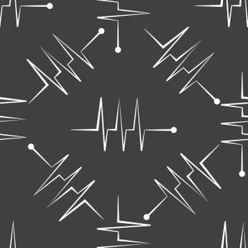 Heart rhythm web icon. flat design. Seamless gray pattern. Illustrazione stock