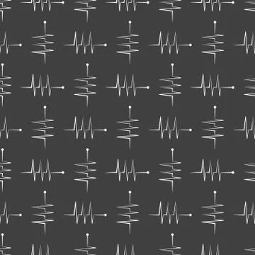 Heart rhythm web icon. flat design. Seamless gray pattern. Stock Illustration