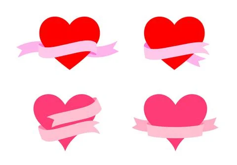 Heart with ribbon icon set. Vector illustration. Stock Illustration