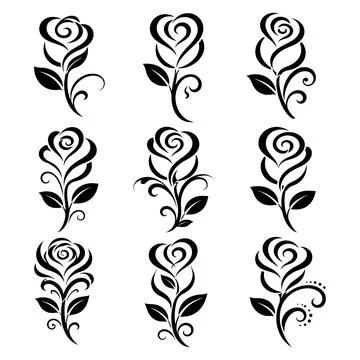 Heart Rose Flower Collection Vector | Romantic Floral Love Symbol Set Stock Illustration
