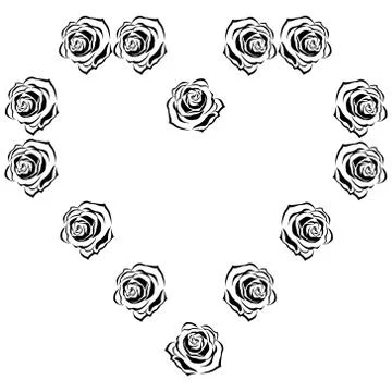 Heart of roses. Vector illustration of a background of red roses. Hand drawn  Stock Illustration