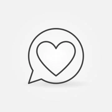Heart in round Speech Bubble vector outline icon or sign Stock Illustration