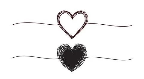 Heart scribble banner set isolated on white background Stock Illustration