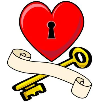 Heart Scroll and Key Stock Illustration