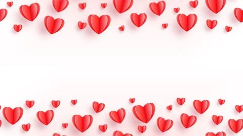 Heart seamless background with red paper cut hearts isolated on white. Love Stock Illustration