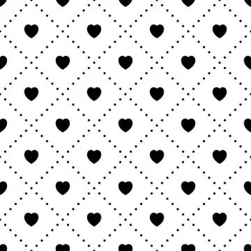 Heart seamless pattern, Black endless heart pattern on white background Illustrazione stock