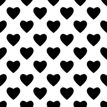 Heart seamless pattern, Black endless heart pattern on white background Stock Illustration