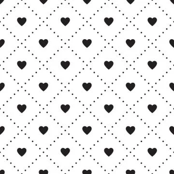 Heart seamless pattern, Black endless heart pattern on white background Stock Illustration