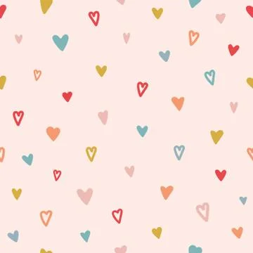 Heart seamless pattern. Color hand drawn heart texture. Valentines Day card.  Stock Illustration