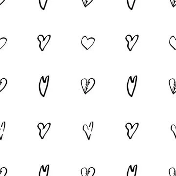Heart seamless pattern in doodle style. Decor textile, wrapping wallpaper vec Stock Illustration