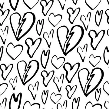 Heart seamless pattern in doodle style. Decor textile, wrapping wallpaper vec Stock Illustration