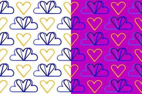 Heart seamless pattern. Hand drawn dood ink brush stroke, outline shapes, blue Stock-Illustration