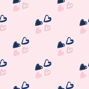 Heart seamless pattern. Simple love figures in pink and navy blue tones on so Stock Illustration