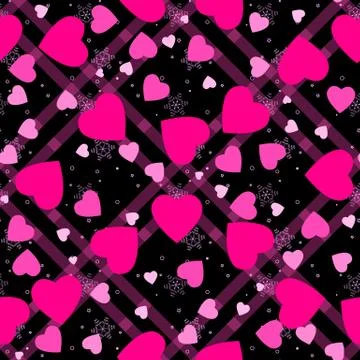 Heart seamless pattern tartan background. Pink heart. Packaging design for gi Stock Illustration