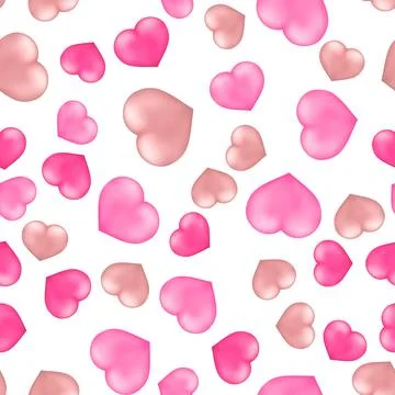 Heart seamless pattern. Valentines Day background. Pink realistic 3d hearts.. Illustrazione stock