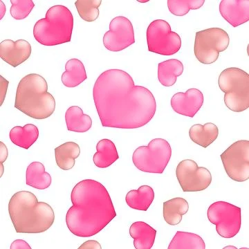 Heart seamless pattern. Valentines Day background. Pink realistic 3d hearts.. Stock Illustration