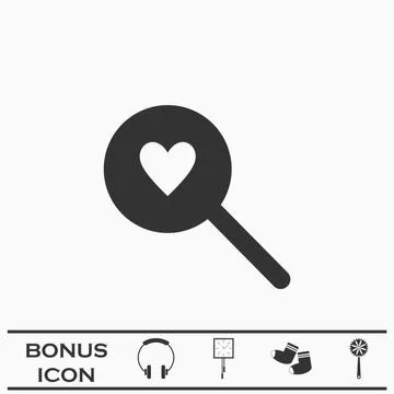 Heart search icon flat. Stock Illustration