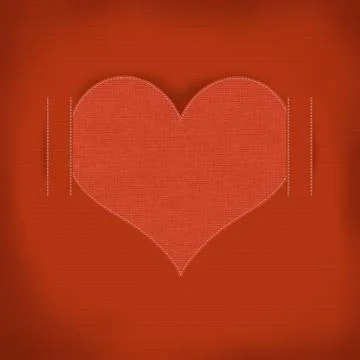 Heart sewing with white thread on the fabric texture background Stock Illustration