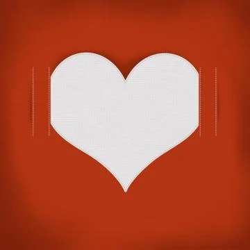 Heart sewing with white thread on the fabric texture background Stock Illustration