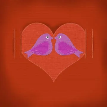 Heart sewing with white thread on the fabric texture background Stock Illustration