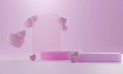 Heart shape 3d rendering empty space cylinder pink podium valentine's day Stock Illustration