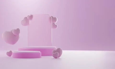 Heart shape 3d rendering empty space cylinder pink podium valentine's day Stock Illustration