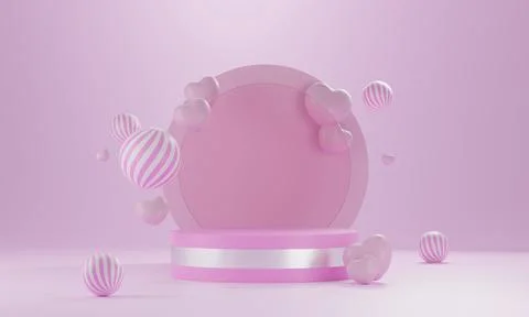 Heart shape 3d rendering empty space cylinder pink podium valentine's day Stock Illustration