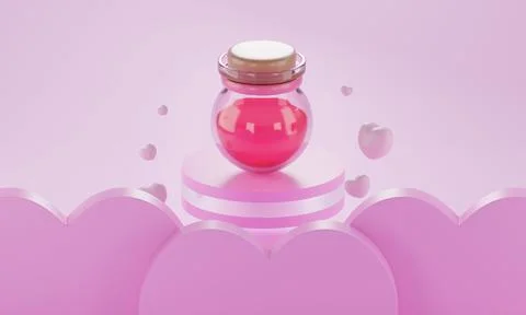 Heart shape 3d rendering empty space cylinder pink podium valentine's day ... Stock Illustration