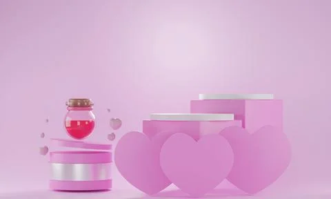 Heart shape 3d rendering empty space cylinder pink podium valentine's day Stock Illustration