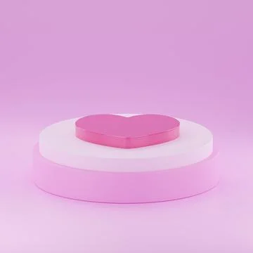 Heart shape 3d rendering empty space cylinder pink podium valentine's day Stock Illustration